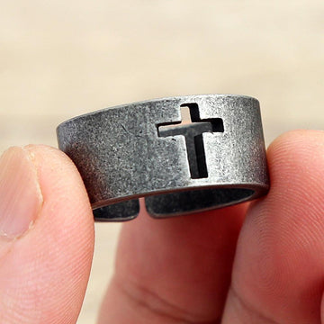 Simple Vintage Hollow Cross Stainless Steel Open Finger Christian Ring - Religious Fashion Jewellery  - The Jewellery Supermarket